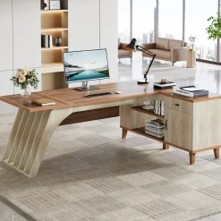 78.7" L-Shaped Executive Desk, Computer Desk Office Desk with File Cabinet