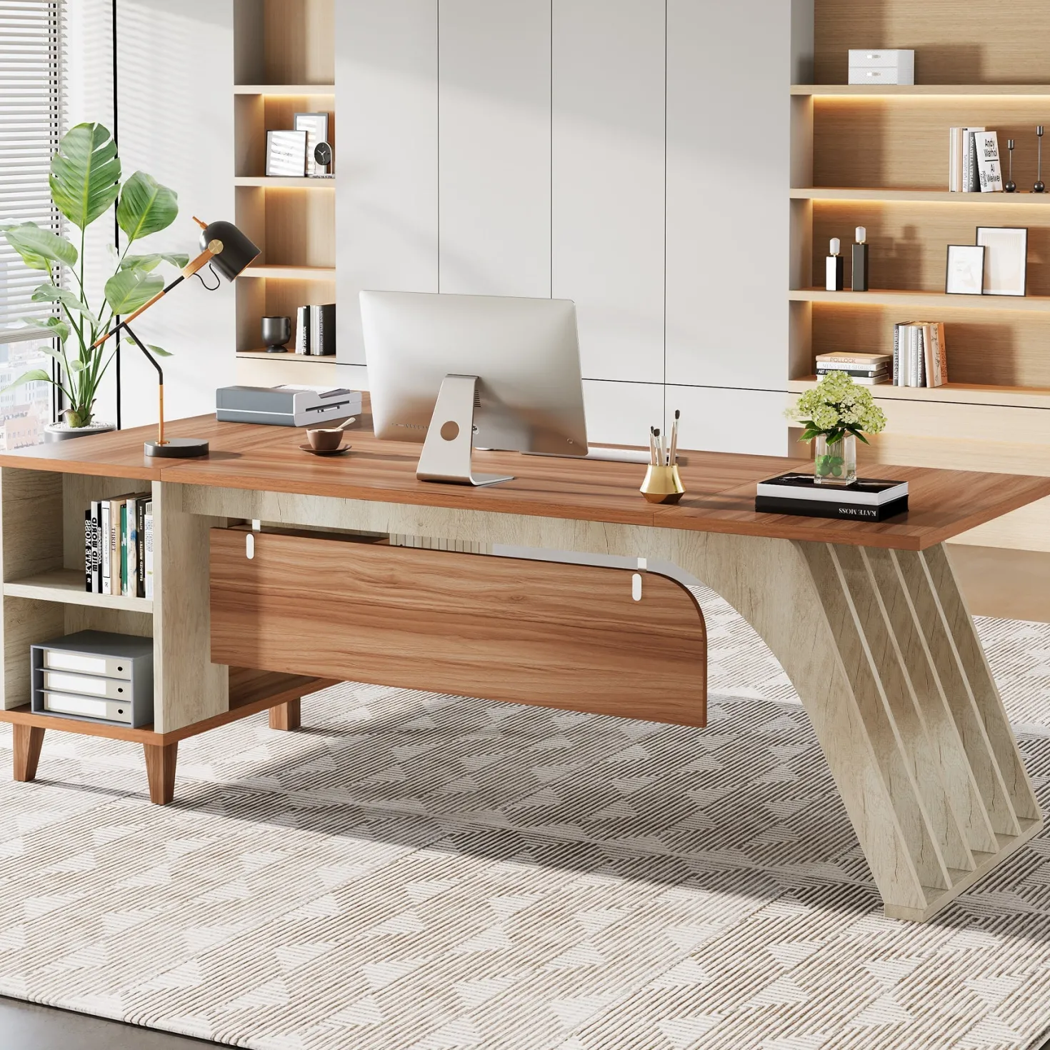 78.7" L-Shaped Executive Desk, Computer Desk Office Desk with File Cabinet