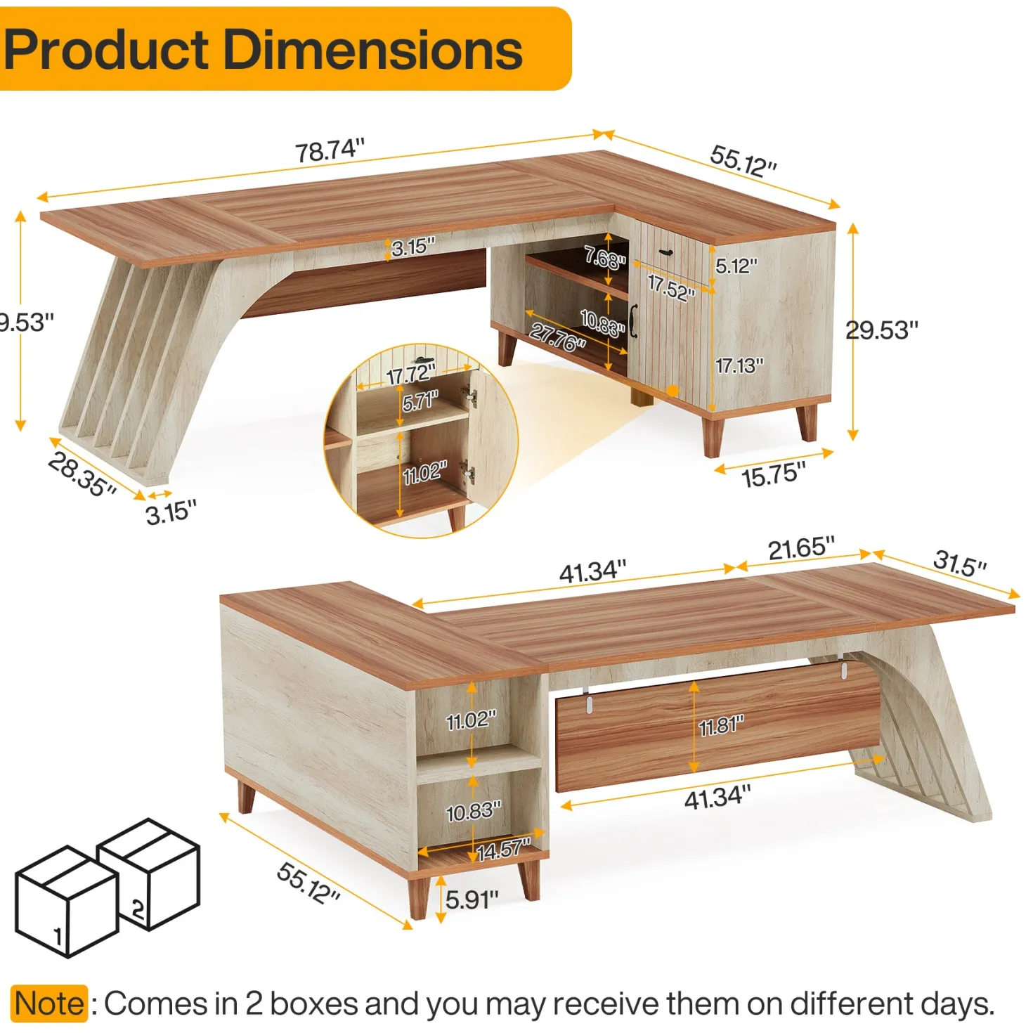 78.7" L-Shaped Executive Desk, Computer Desk Office Desk with File Cabinet