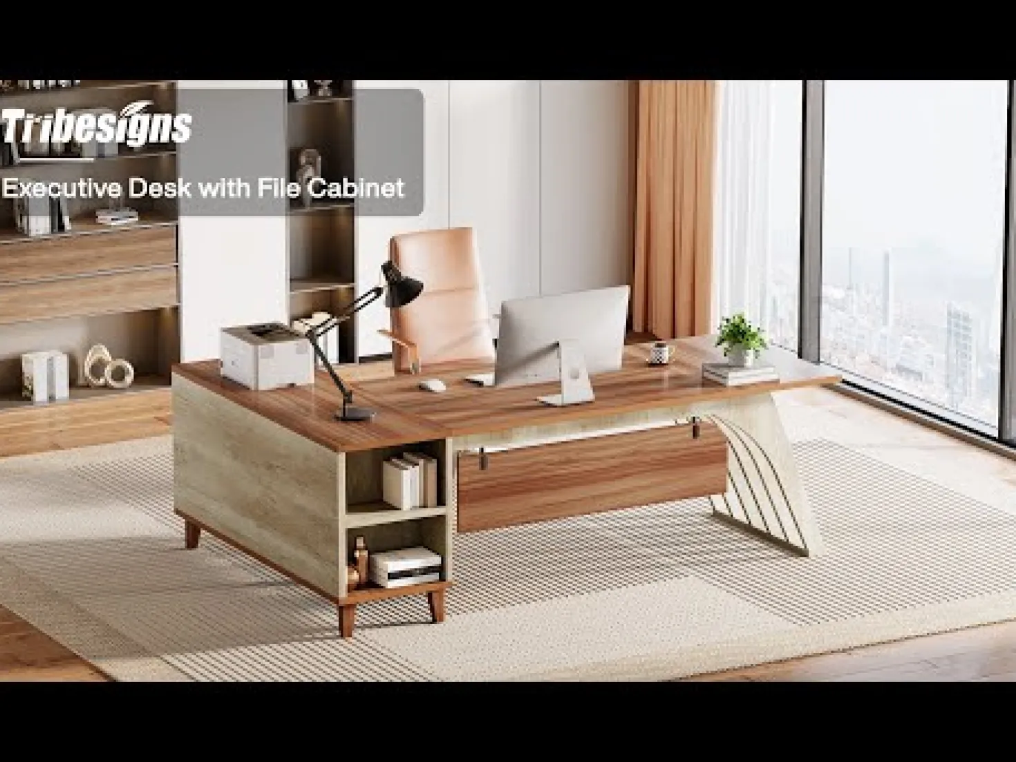 78.7" L-Shaped Executive Desk, Computer Desk Office Desk with File Cabinet