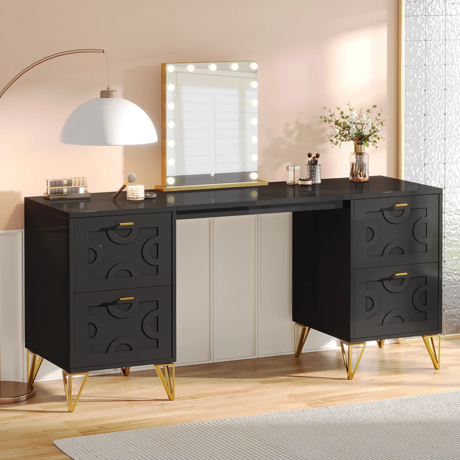 59" Makeup Vanity Desk, Modern Dressing Table with 4 Drawers (Without Mirror)