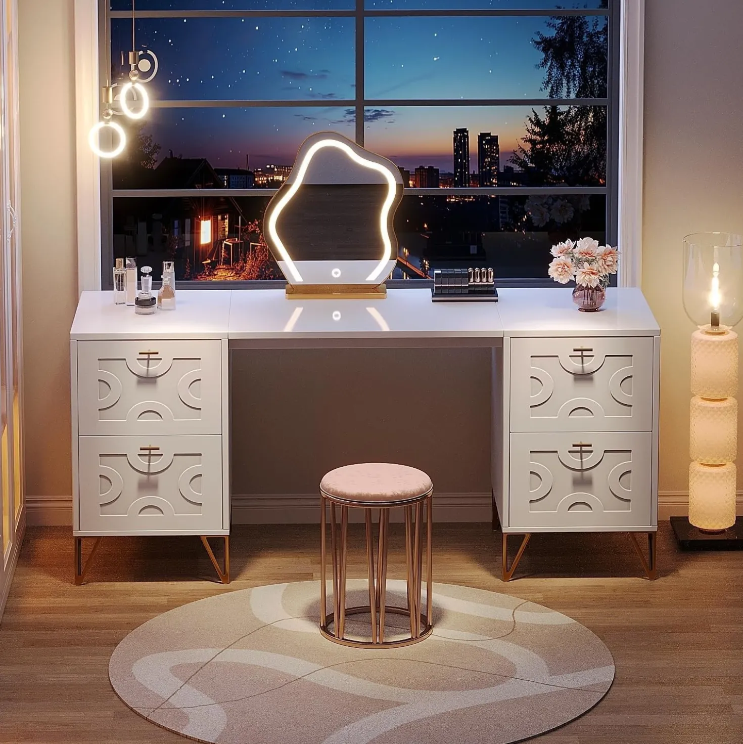 59" Makeup Vanity Desk, Modern Dressing Table with 4 Drawers (Without Mirror)