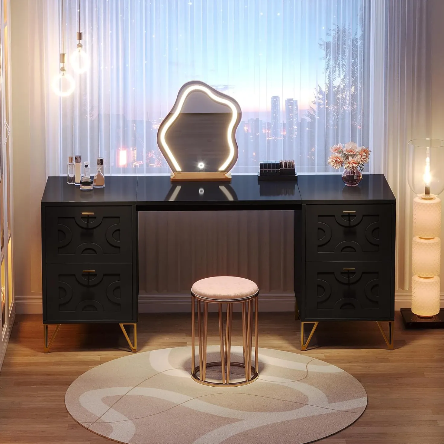59" Makeup Vanity Desk, Modern Dressing Table with 4 Drawers (Without Mirror)
