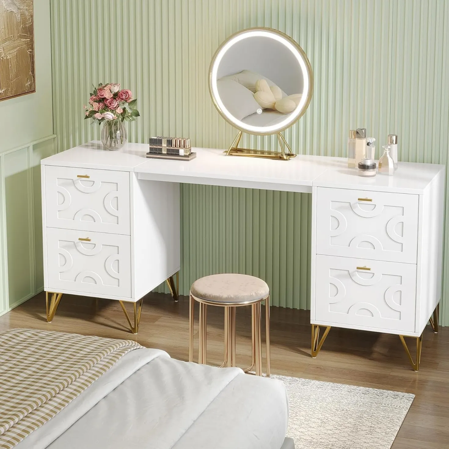 59" Makeup Vanity Desk, Modern Dressing Table with 4 Drawers (Without Mirror)