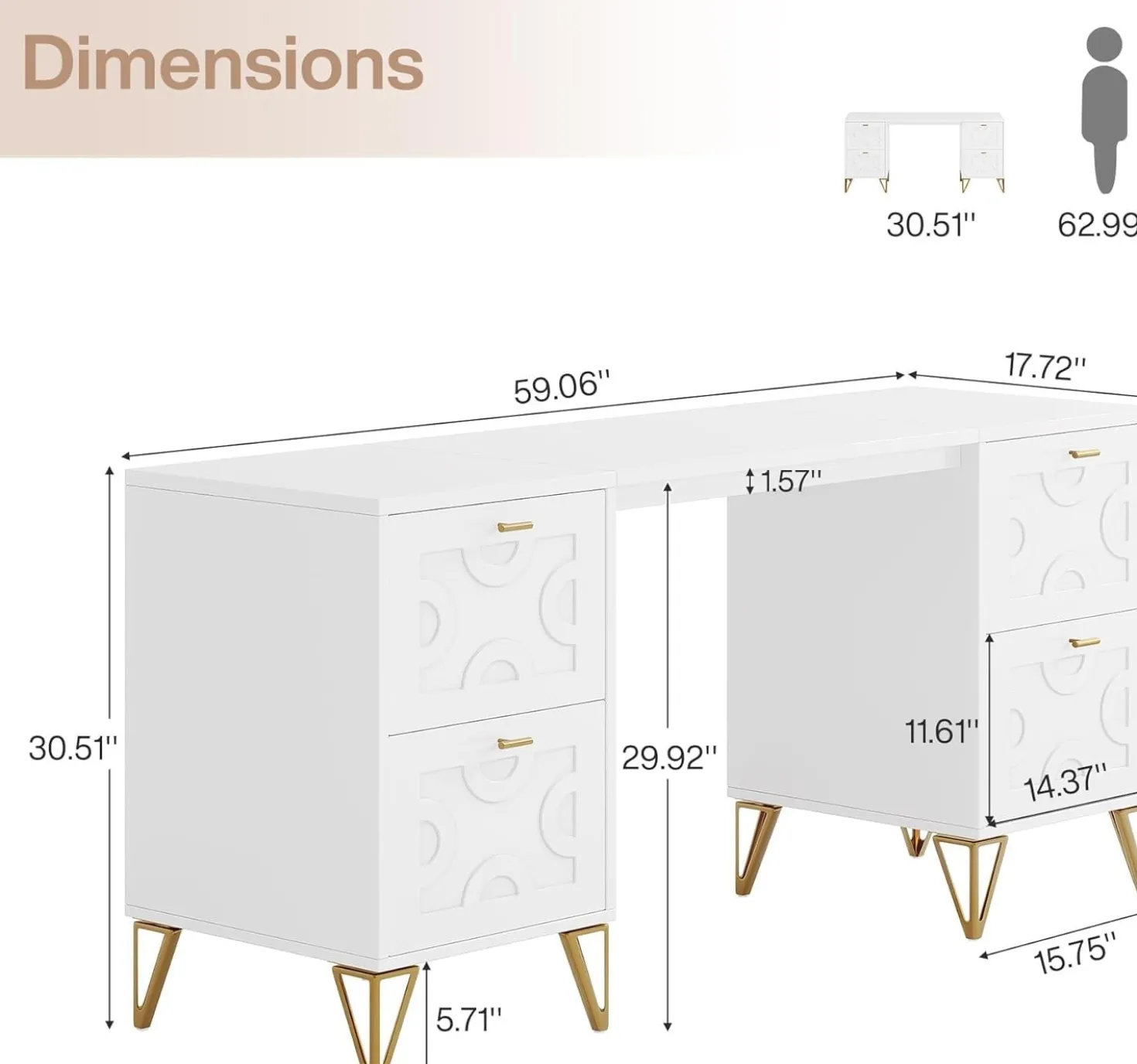 59" Makeup Vanity Desk, Modern Dressing Table with 4 Drawers (Without Mirror)