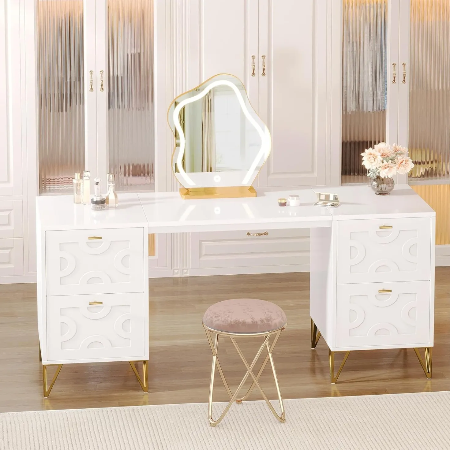 59" Makeup Vanity Desk, Modern Dressing Table with 4 Drawers (Without Mirror)