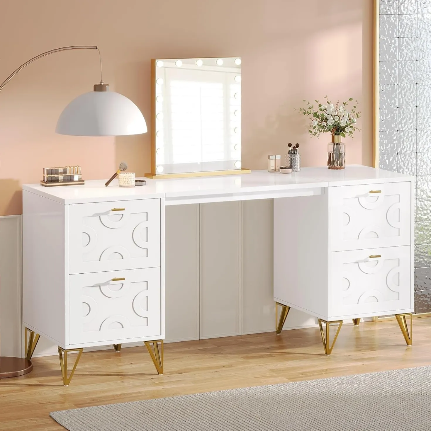 59" Makeup Vanity Desk, Modern Dressing Table with 4 Drawers (Without Mirror)