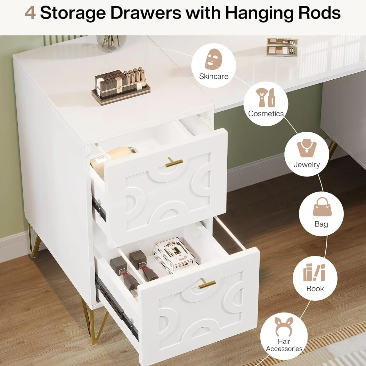 59" Makeup Vanity Desk, Modern Dressing Table with 4 Drawers (Without Mirror)