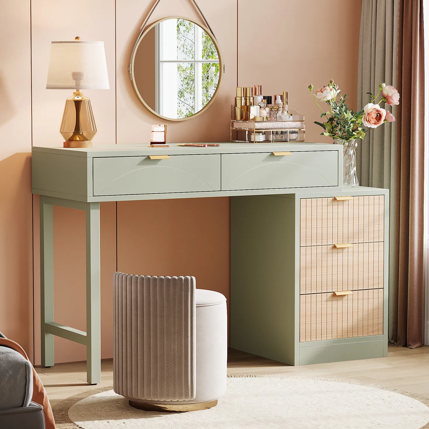 55" Makeup Vanity Table, Rustic Dressing Table Makeup Table