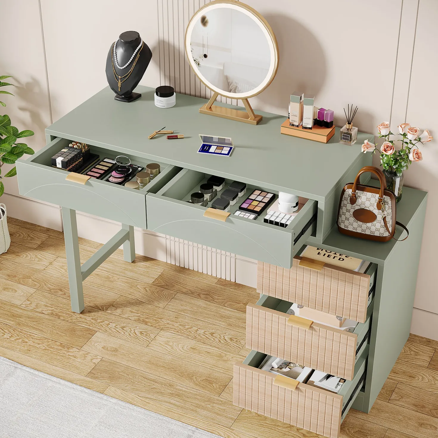 55" Makeup Vanity Table, Rustic Dressing Table Makeup Table