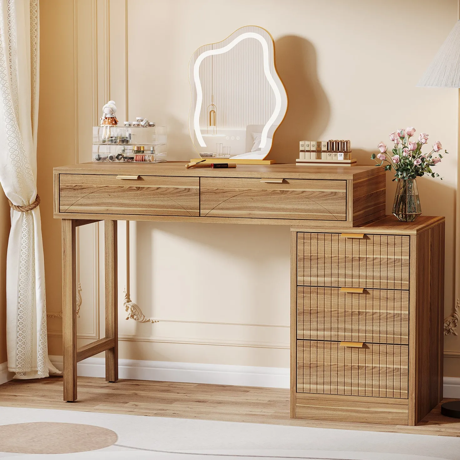 55" Makeup Vanity Table, Rustic Dressing Table Makeup Table