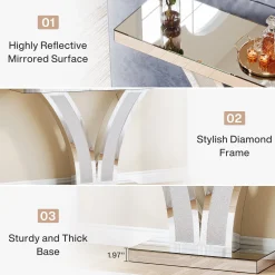 39" Mirrored Console Table, Modern Silver Entryway Table