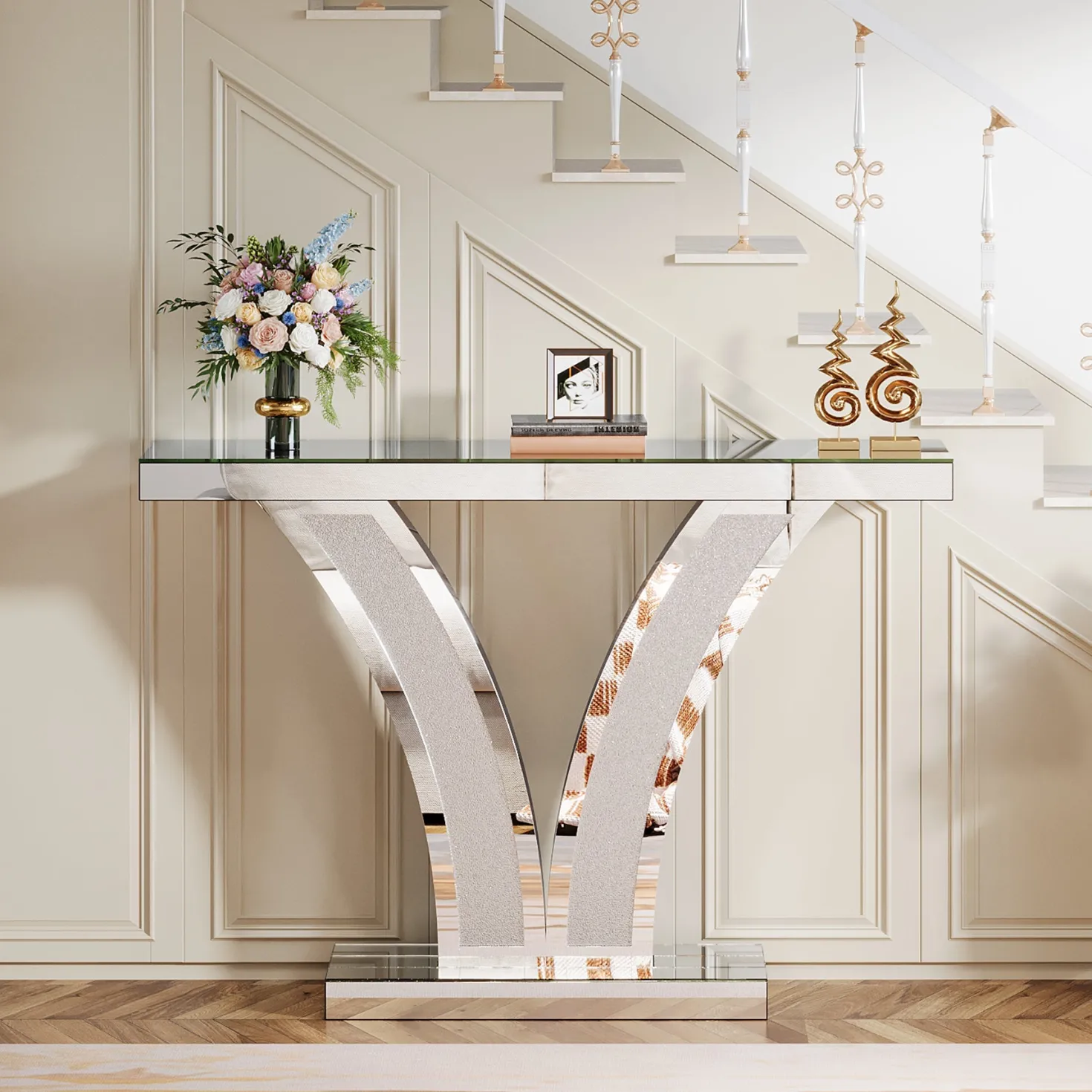39" Mirrored Console Table, Modern Silver Entryway Table