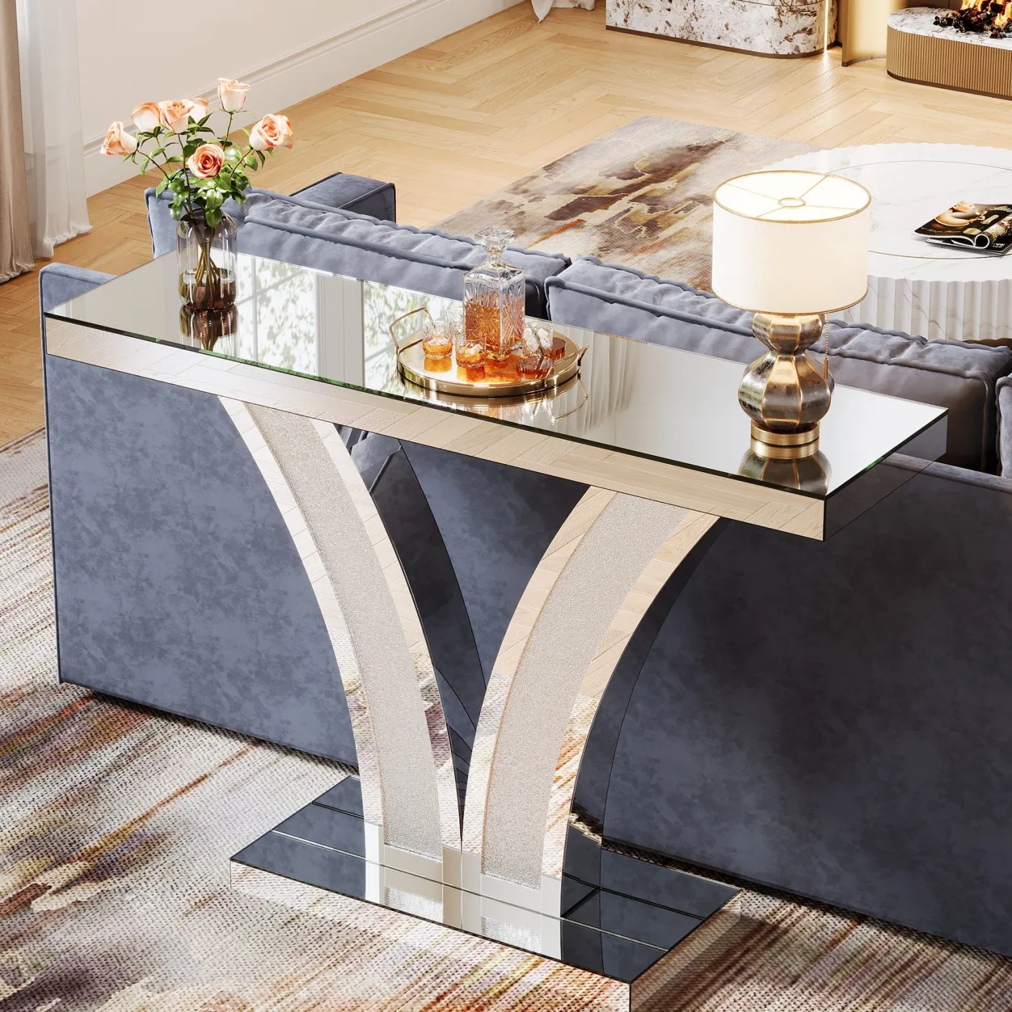 39" Mirrored Console Table, Modern Silver Entryway Table