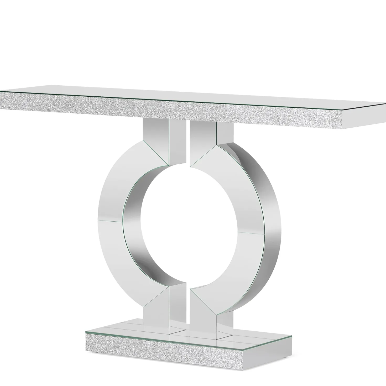 43" Mirrored Console Table, Modern Silver Sofa Table with O-Shaped Base
