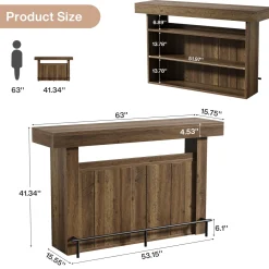 63" Modern Bar Table, 4-Tier Counter Height Pub Table with Storage Shelves