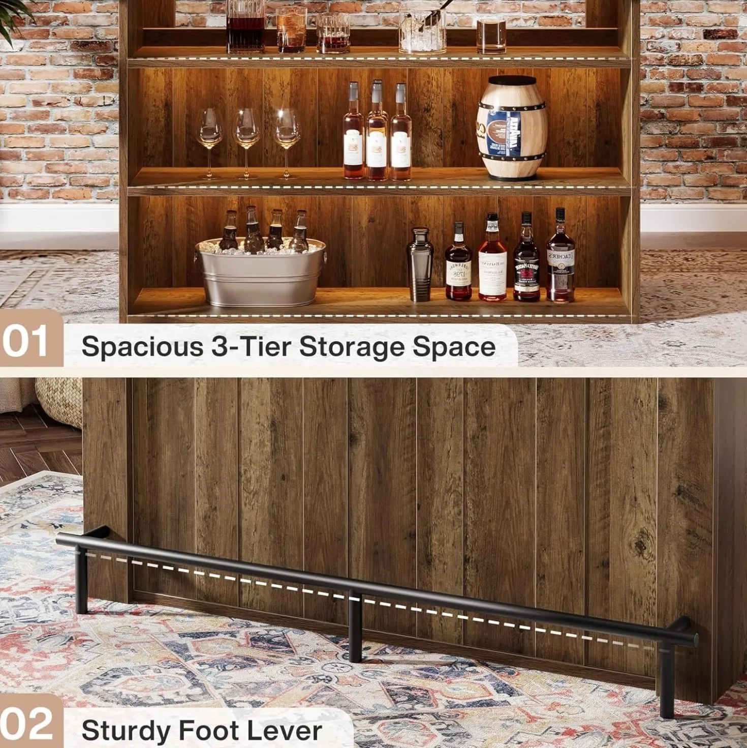 63" Modern Bar Table, 4-Tier Counter Height Pub Table with Storage Shelves