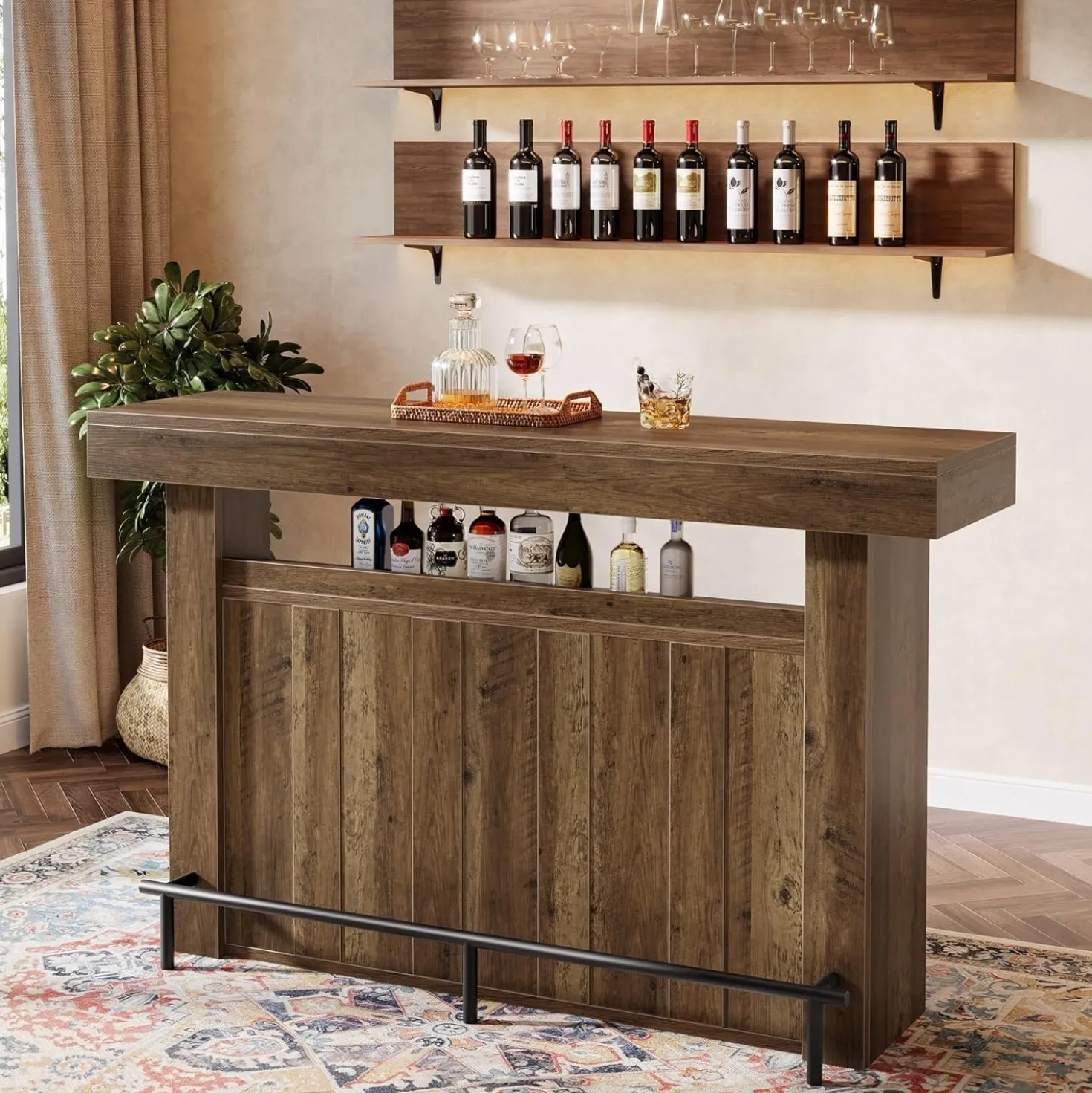 63" Modern Bar Table, 4-Tier Counter Height Pub Table with Storage Shelves