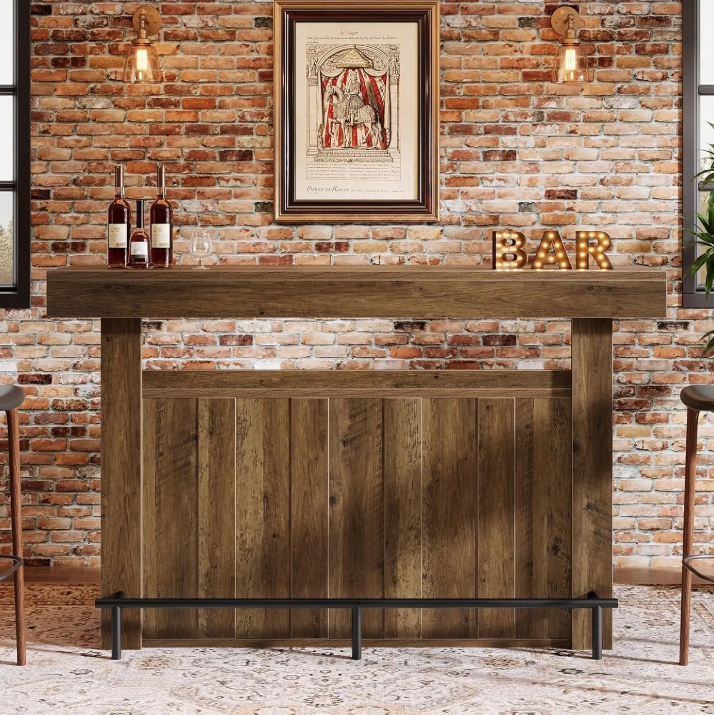 63" Modern Bar Table, 4-Tier Counter Height Pub Table with Storage Shelves