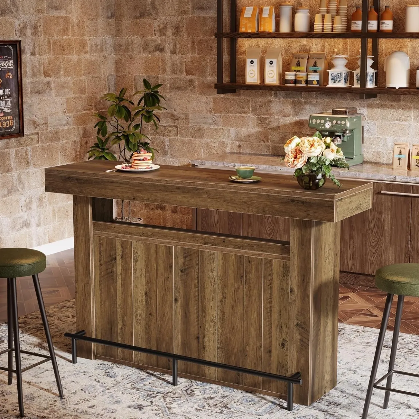 63" Modern Bar Table, 4-Tier Counter Height Pub Table with Storage Shelves
