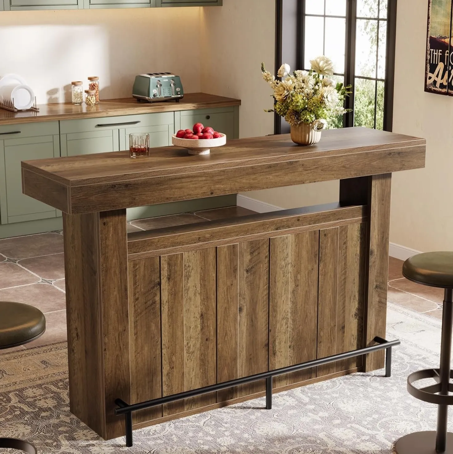 63" Modern Bar Table, 4-Tier Counter Height Pub Table with Storage Shelves