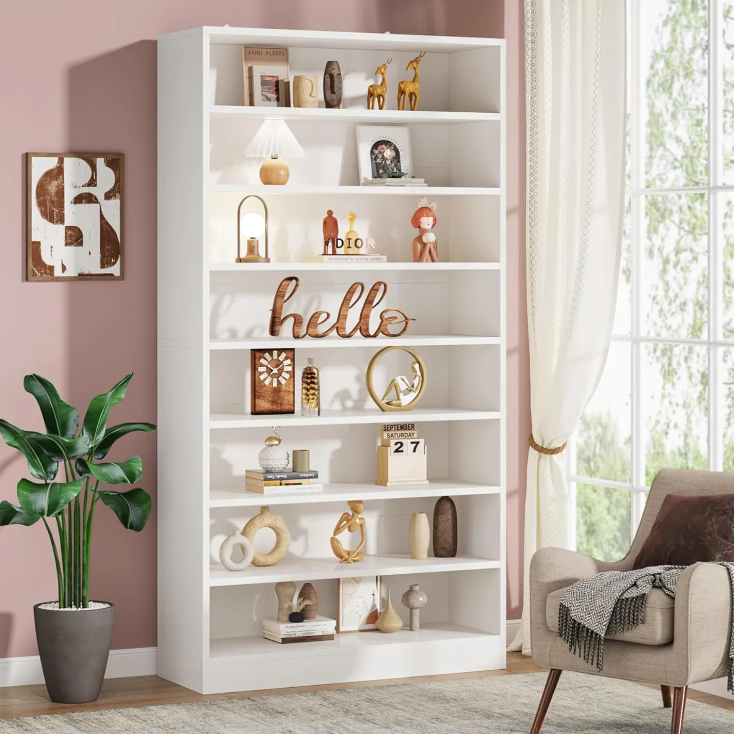 71" Modern Bookcase, Freestanding 9 Tier Bookshelf Display Organizer Etagere