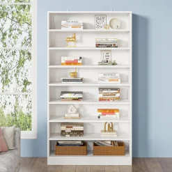 71" Modern Bookcase, Freestanding 9 Tier Bookshelf Display Organizer Etagere