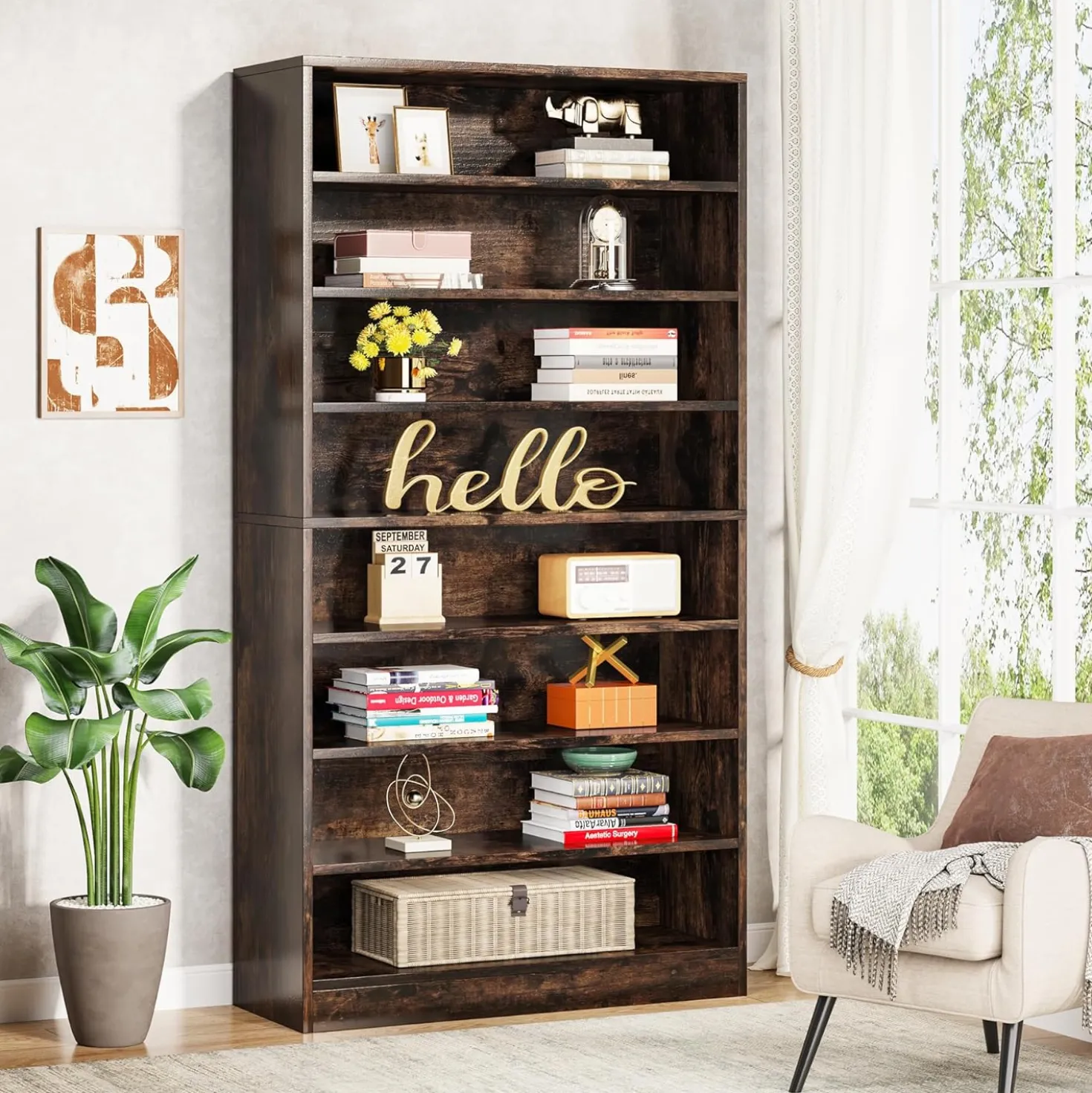 71" Modern Bookcase, Freestanding 9 Tier Bookshelf Display Organizer Etagere