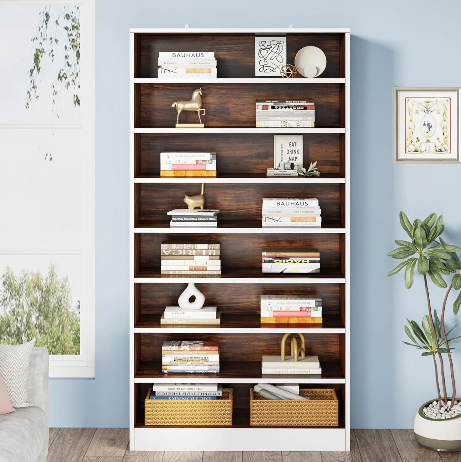 71" Modern Bookcase, Freestanding 9 Tier Bookshelf Display Organizer Etagere
