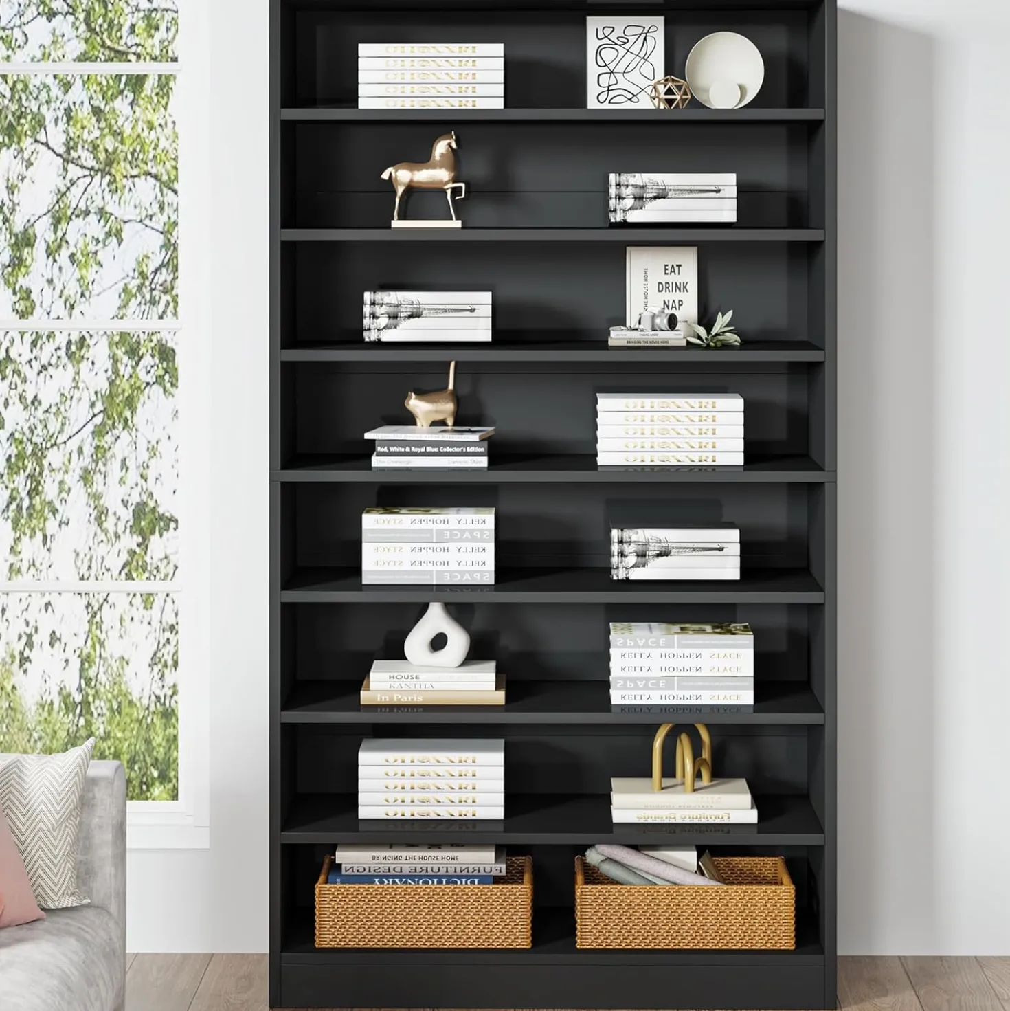 71" Modern Bookcase, Freestanding 9 Tier Bookshelf Display Organizer Etagere