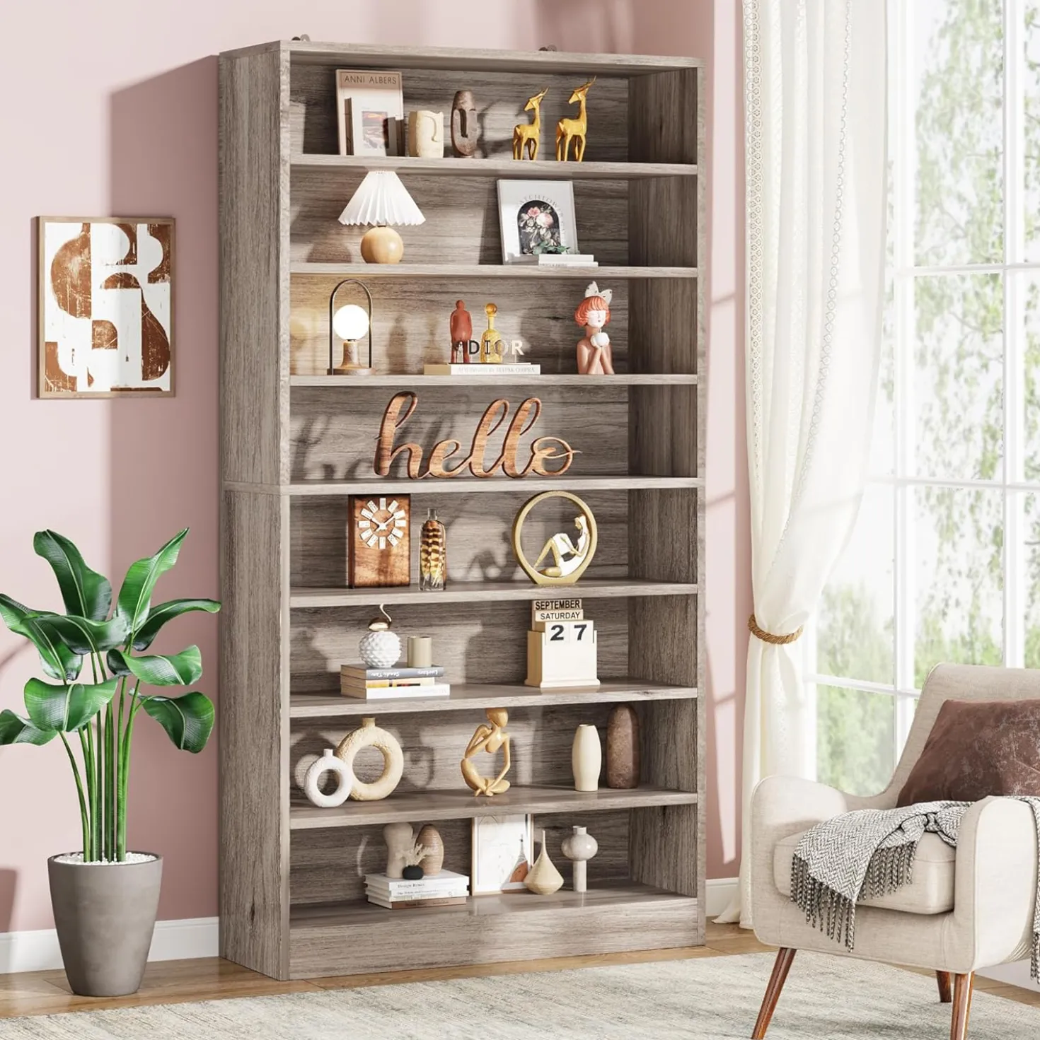 71" Modern Bookcase, Freestanding 9 Tier Bookshelf Display Organizer Etagere