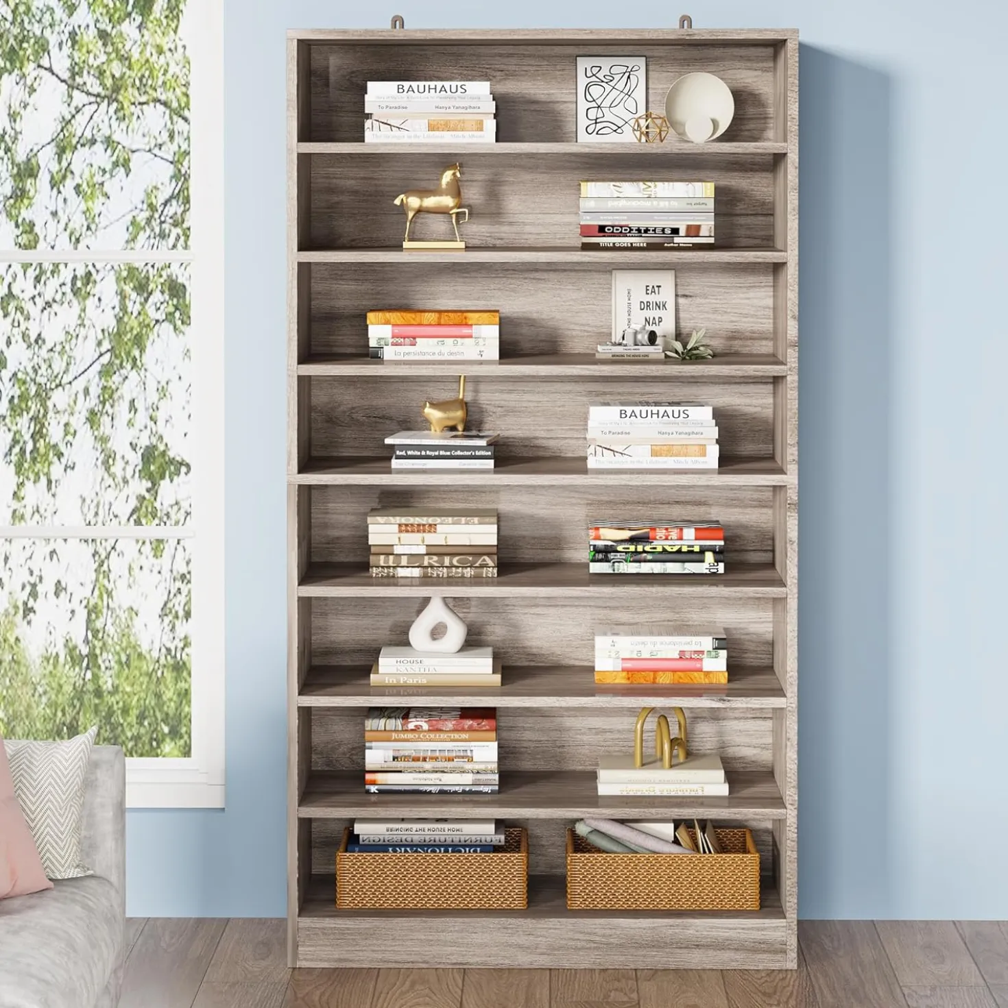 71" Modern Bookcase, Freestanding 9 Tier Bookshelf Display Organizer Etagere