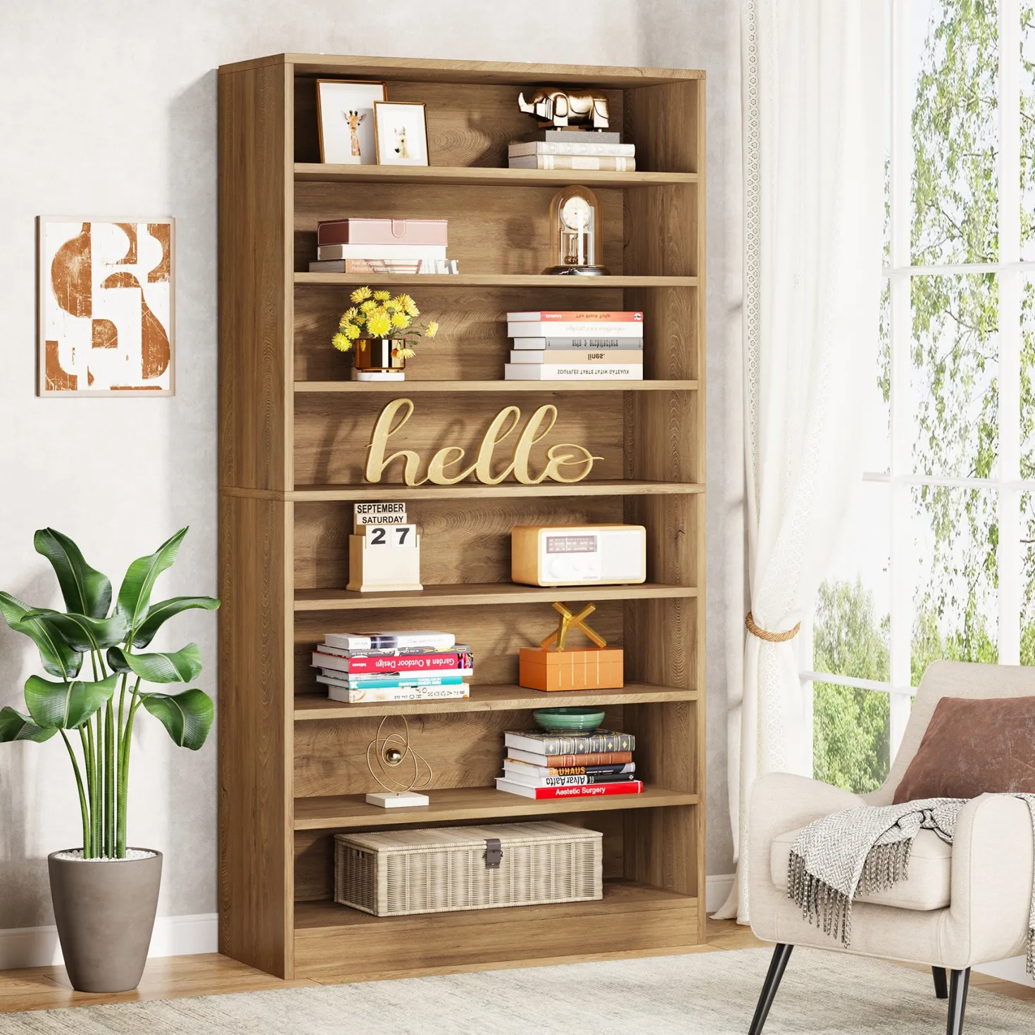 71" Modern Bookcase, Freestanding 9 Tier Bookshelf Display Organizer Etagere