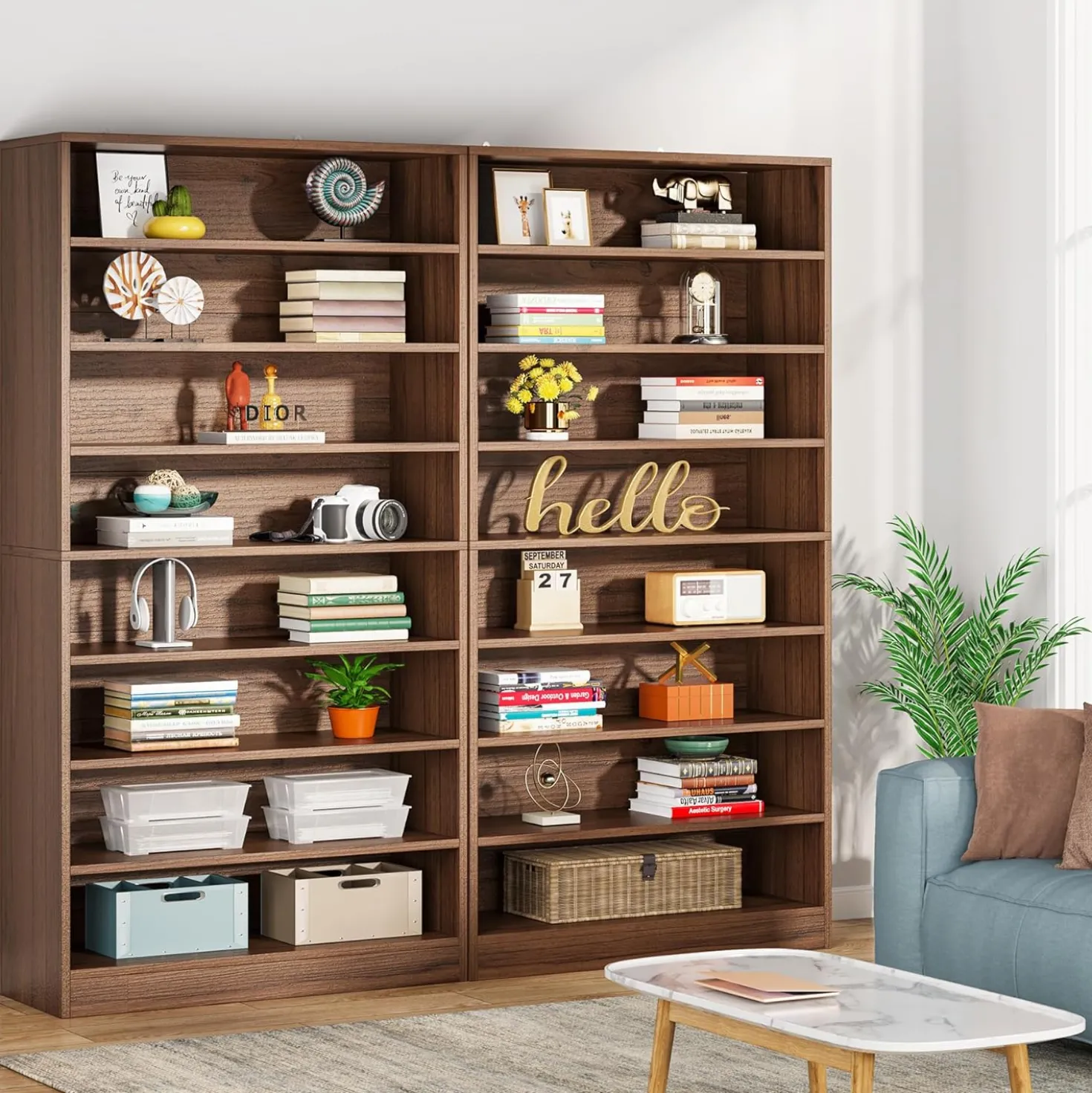 71" Modern Bookcase, Freestanding 9 Tier Bookshelf Display Organizer Etagere