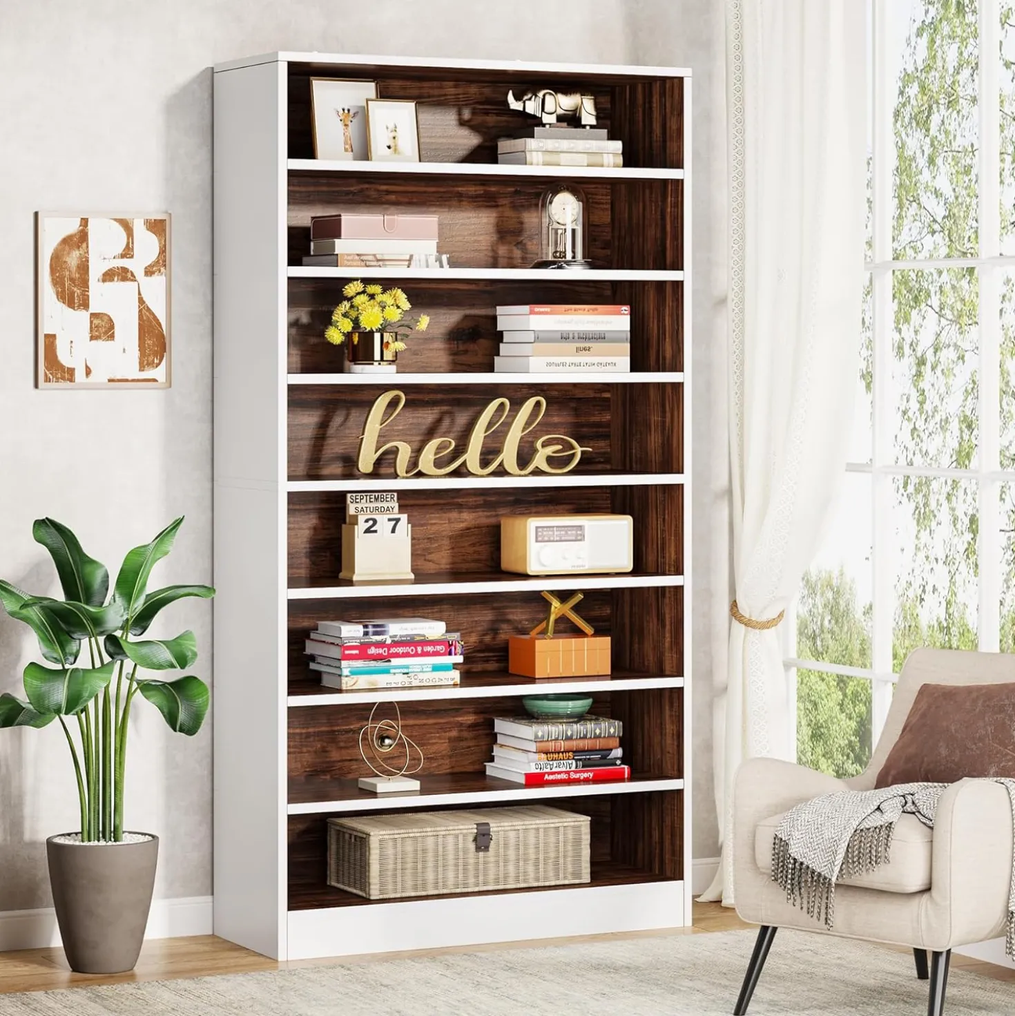 71" Modern Bookcase, Freestanding 9 Tier Bookshelf Display Organizer Etagere