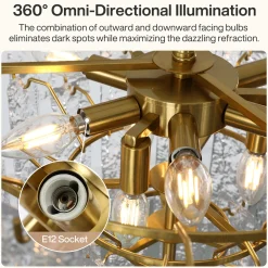 23.6” Modern Chandelier, 10-Light Water Ripple Glass Pendant Ceiling Light