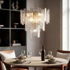 23.6” Modern Chandelier, 10-Light Water Ripple Glass Pendant Ceiling Light