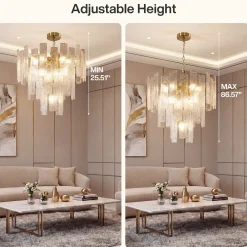 23.6” Modern Chandelier, 10-Light Water Ripple Glass Pendant Ceiling Light