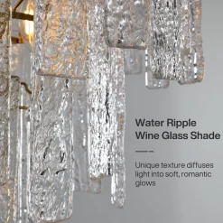 23.6” Modern Chandelier, 10-Light Water Ripple Glass Pendant Ceiling Light