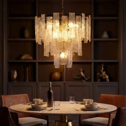 23.6” Modern Chandelier, 10-Light Water Ripple Glass Pendant Ceiling Light