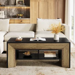47" Modern Coffee Table, Rectangular Center Table with 2-Tier Storage