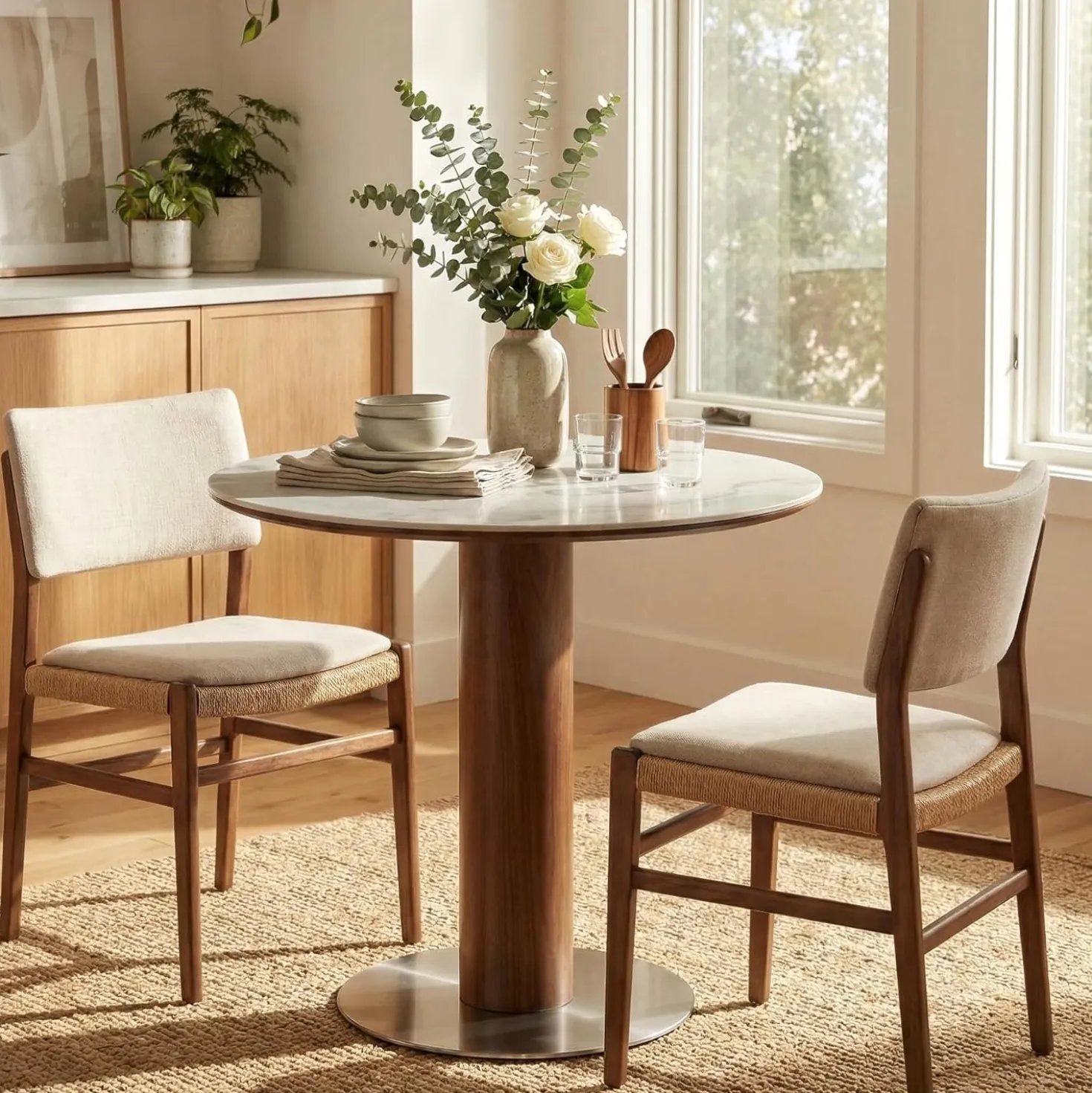 31.5" Modern Dining Table, Round Kitchen Table with Sintered Stone Top