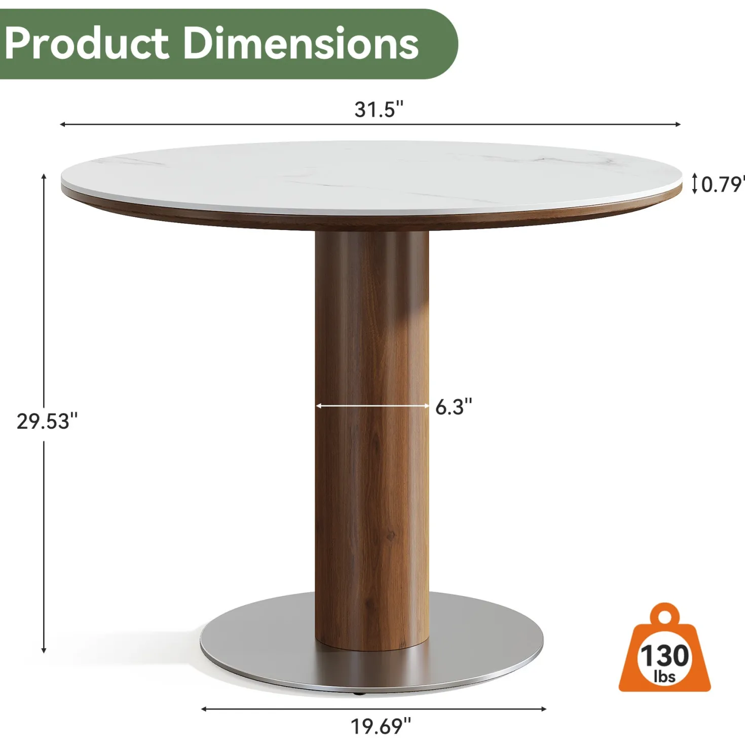 31.5" Modern Dining Table, Round Kitchen Table with Sintered Stone Top