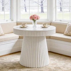 31.5" Modern Dining Table, Small Round Kitchen Table with Fluted Pedestal Base