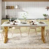 63" Modern Dining Table with Faux Marble Tabletop for 4-6 People