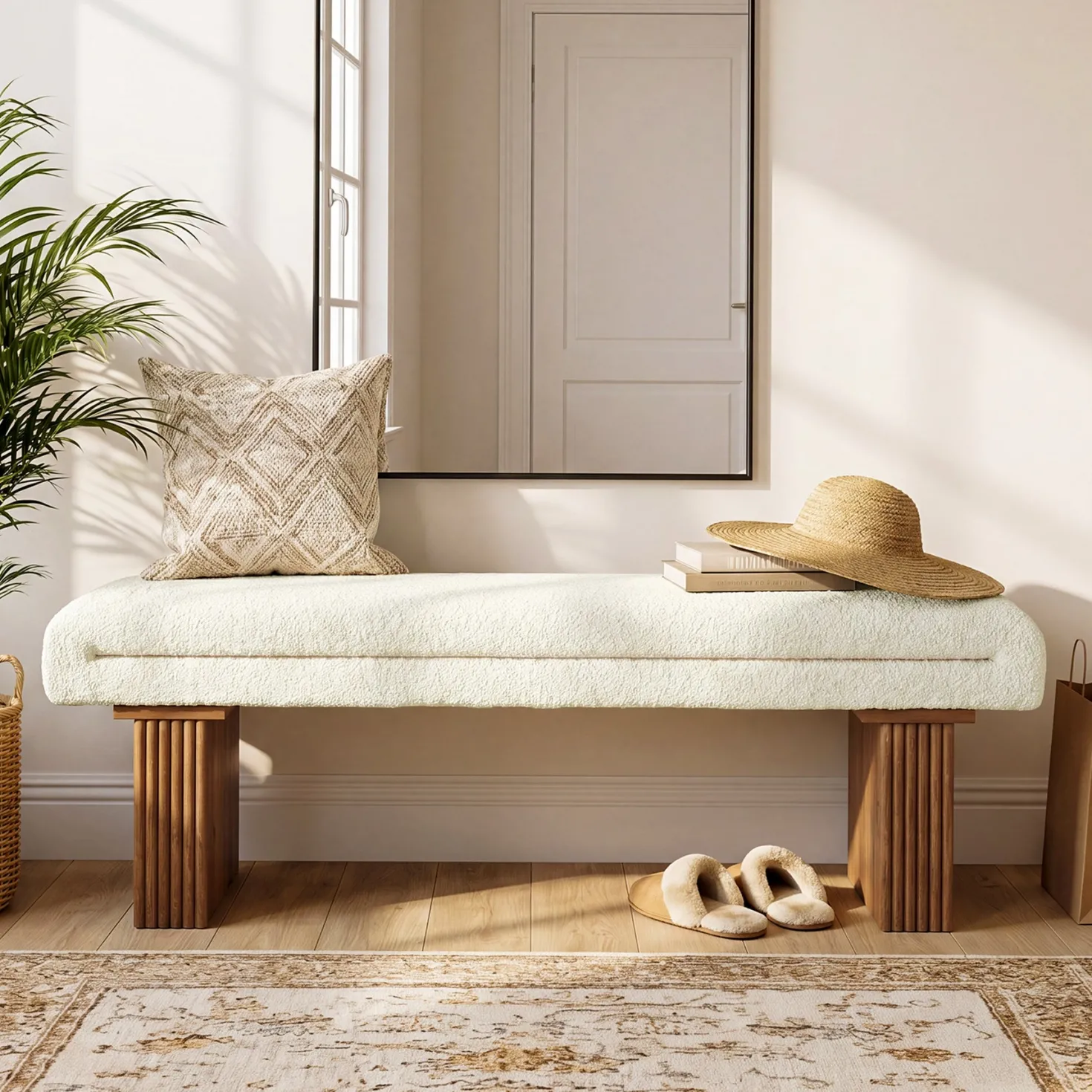 47" Modern Entryway Bench, Footrest Ottoman Window Bench with Seating for Entryway