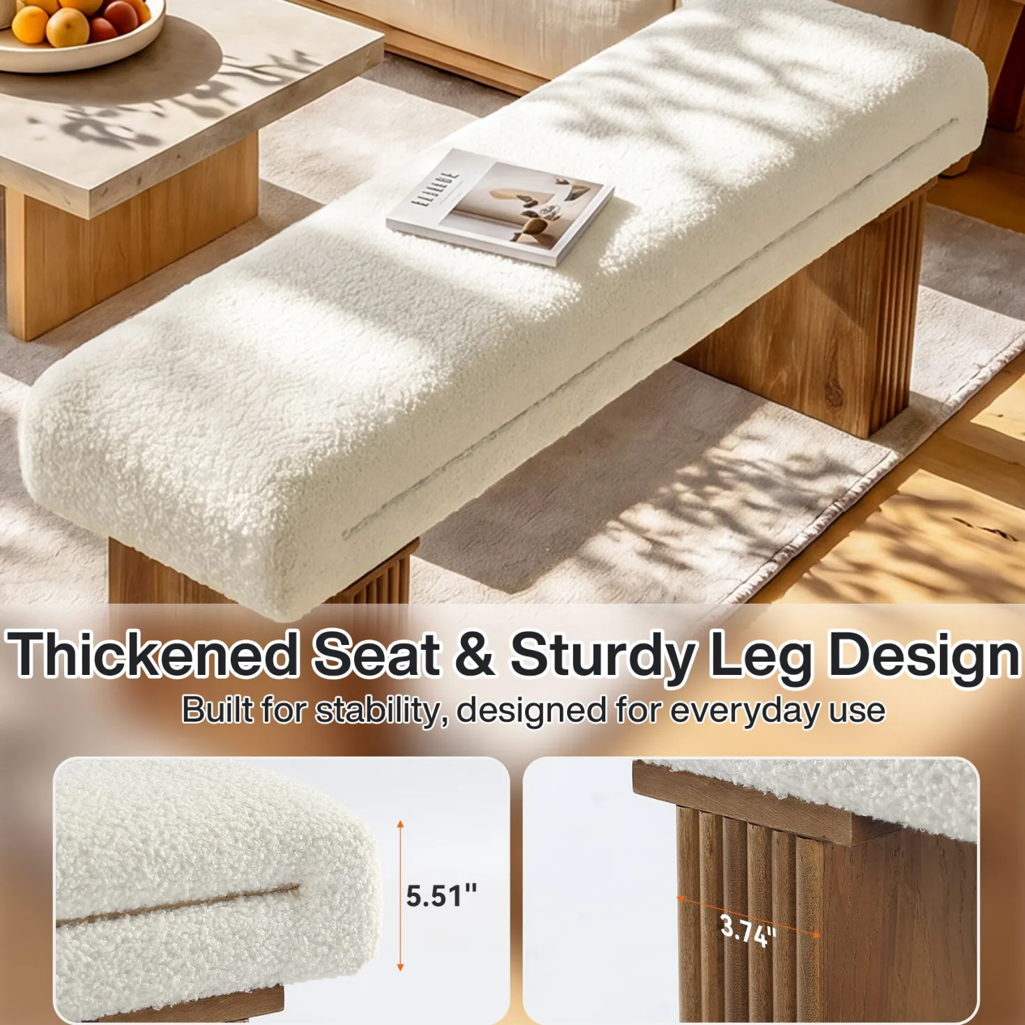 47" Modern Entryway Bench, Footrest Ottoman Window Bench with Seating for Entryway