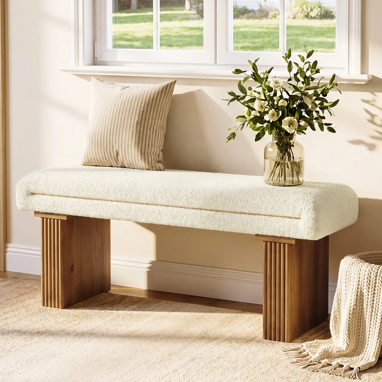 47" Modern Entryway Bench, Footrest Ottoman Window Bench with Seating for Entryway