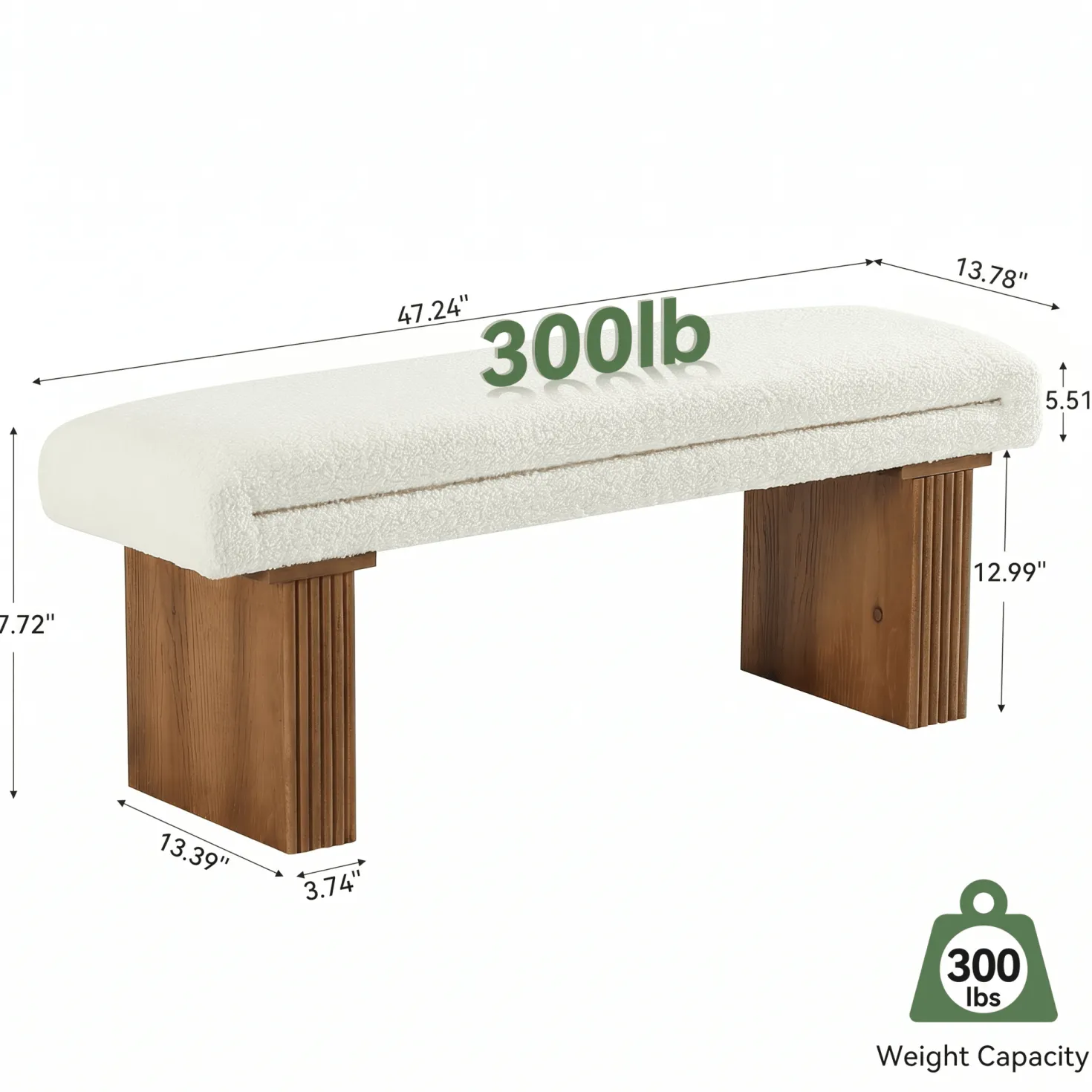 47" Modern Entryway Bench, Footrest Ottoman Window Bench with Seating for Entryway