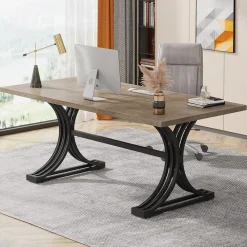 63" Modern Executive Computer Desk with Faux Marble Tabletop